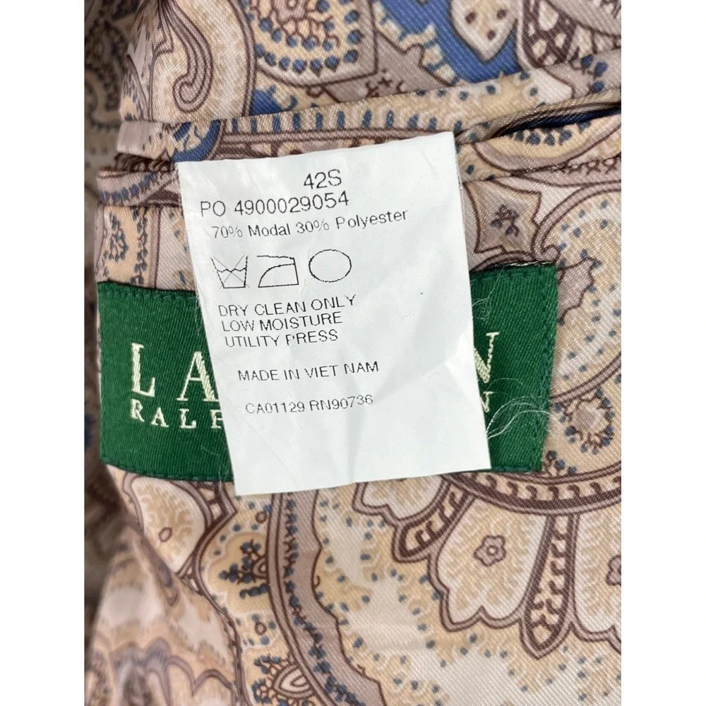 Lauren Ralph Lauren Mens Blazer 42S Sport Coat Tan Olive Paisley Preppy